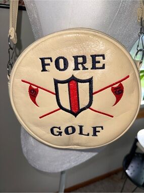 Vintage "Fore Golf" Round Valuables Crossbody Bag – Cream Faux Leather